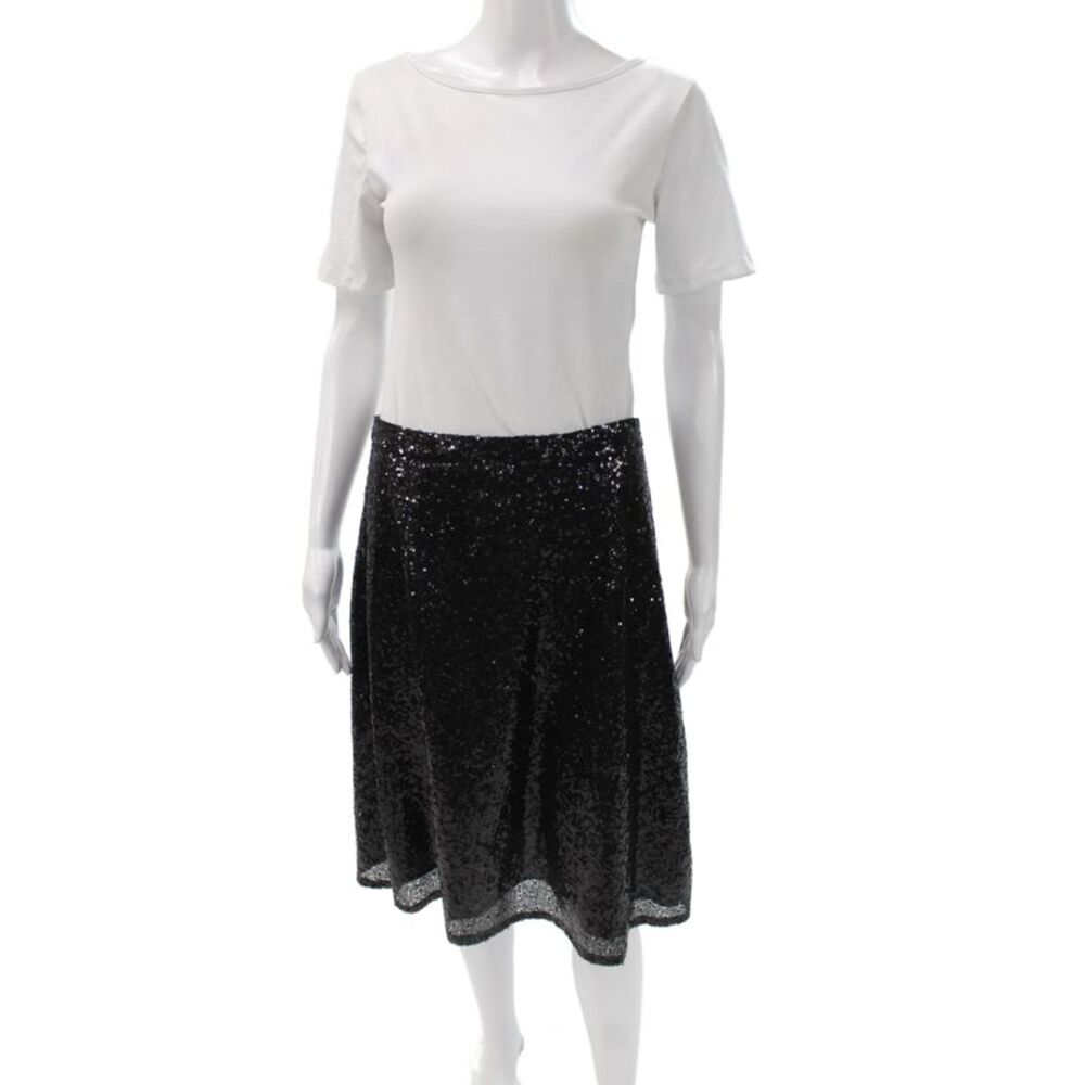 Banana USA Womens A-Line Party Sequin Knee Length Skirt Black Zip Size L
